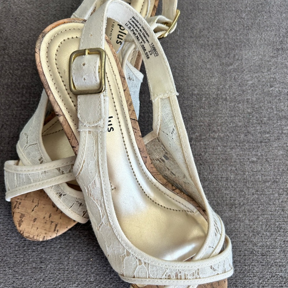 Ivory Lace Slingback Wedge Sandals